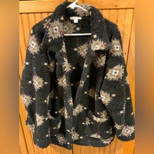 John Richmond Black and Cream Patterned Teddy Jacket